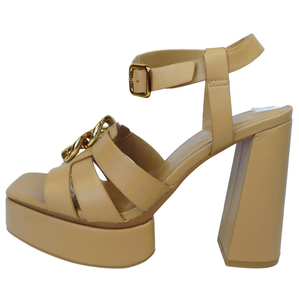 NEW Beige ZARA Hi-Heeled Platform Strappy Sandals w/ Gold Detail Sz 9 EU 40
